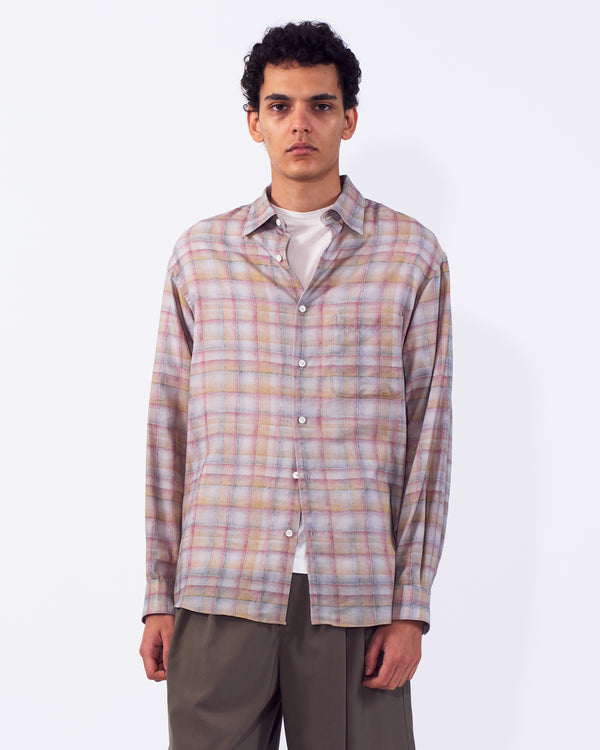 Printed Plaid Cotton Silk Twill Shirt