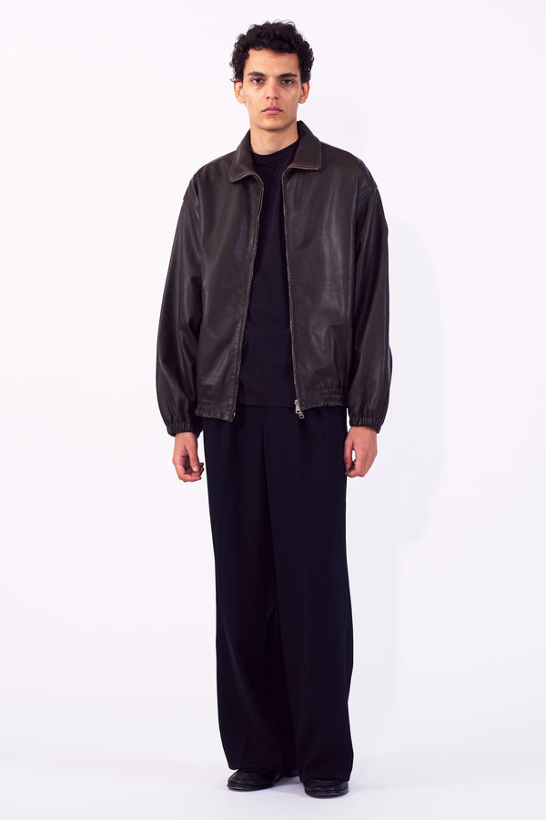 2/60 Wool Gabardine 3pleated Wide-leg Trousers