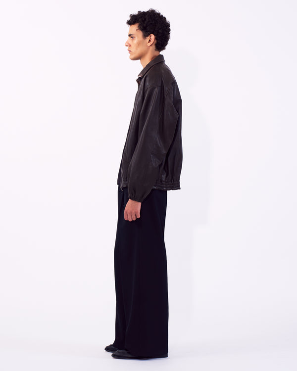 2/60 Wool Gabardine 3pleated Wide-leg Trousers