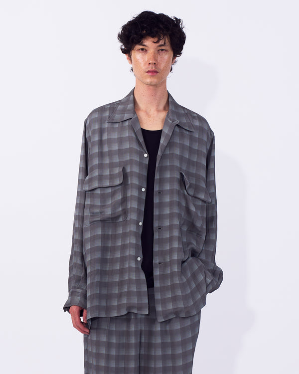 Rayon Acetate Jacqard Plaid Open Collar Shirt