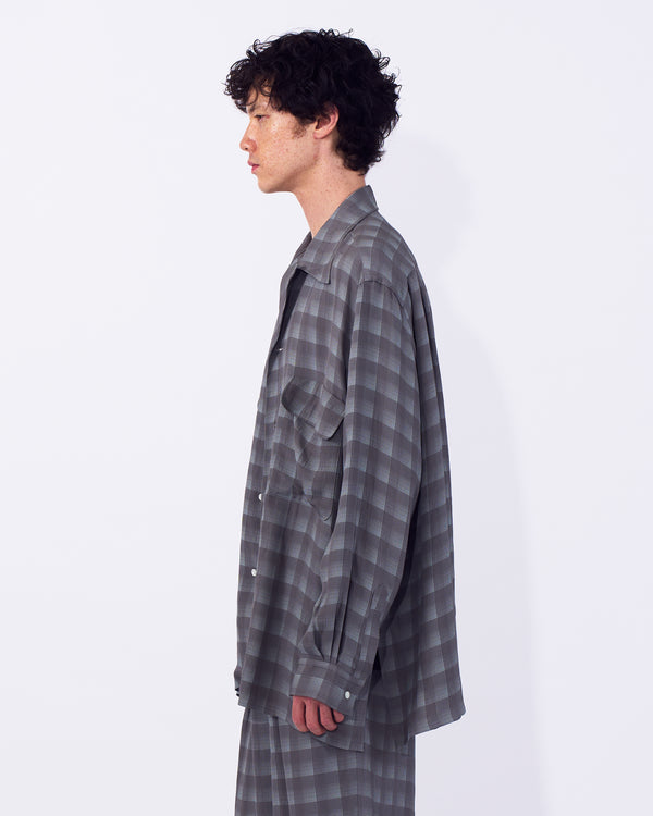 Rayon Acetate Jacqard Plaid Open Collar Shirt