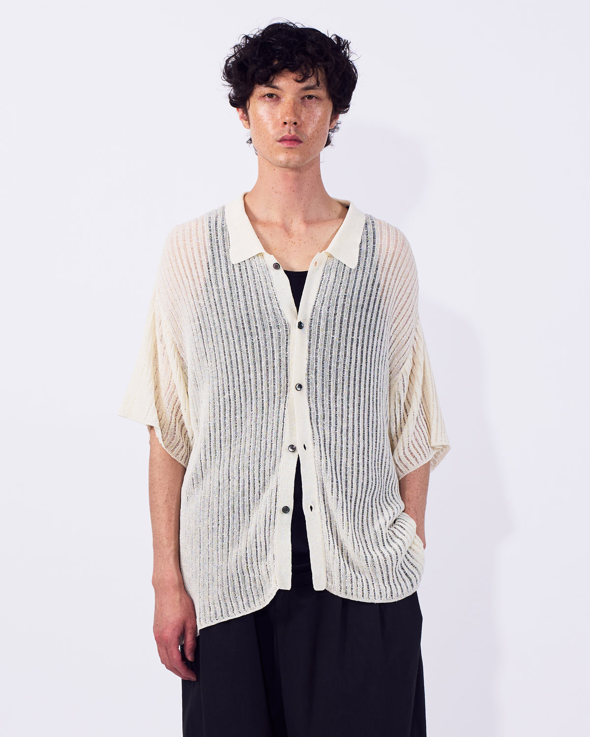 Cotton Nylon Hard Twist Rib Knit Sheer Shirt