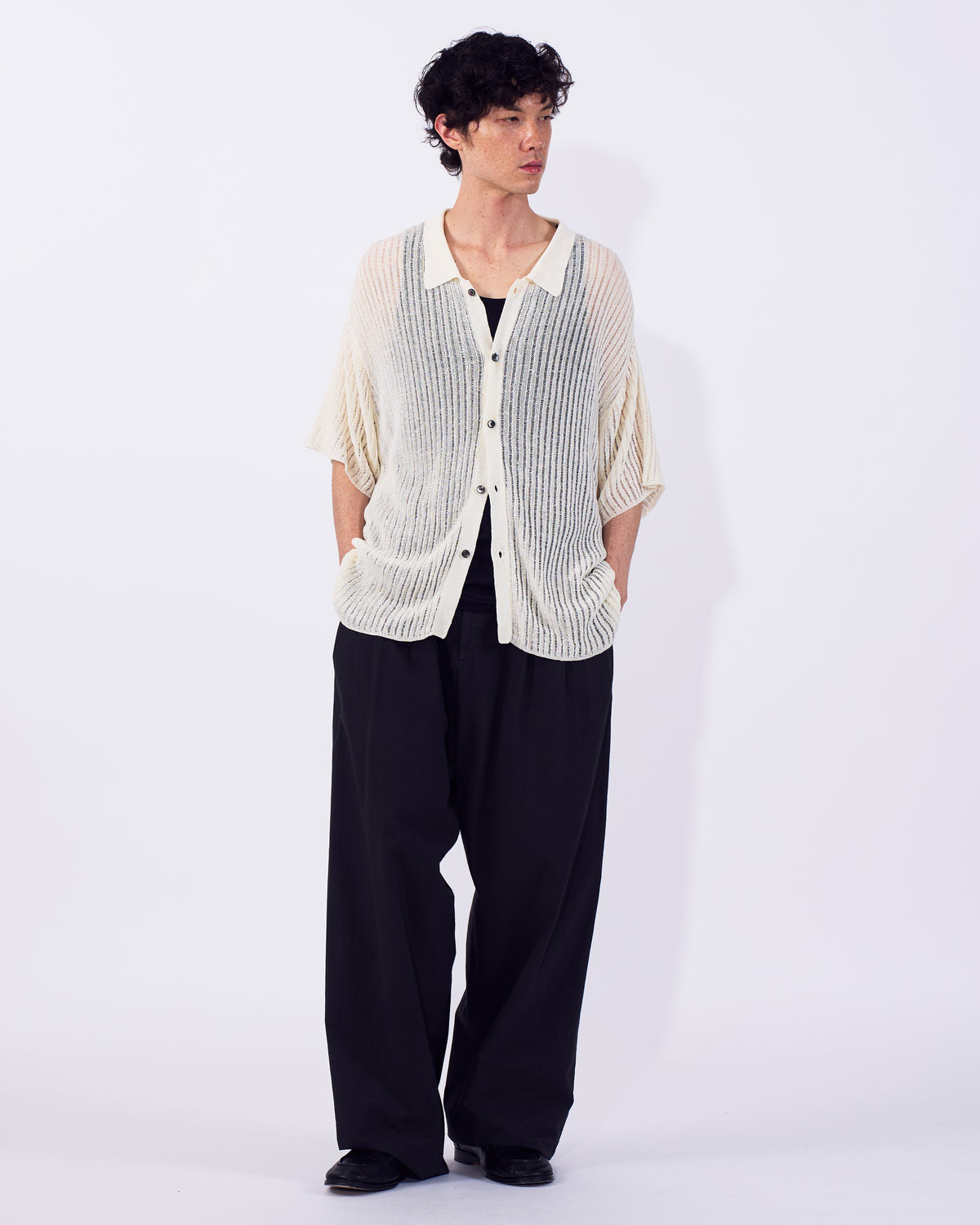 Cotton Nylon Hard Twist Rib Knit Sheer Shirt