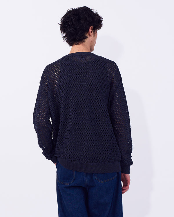 Cotton Mesh Knit Crewneck Sweater