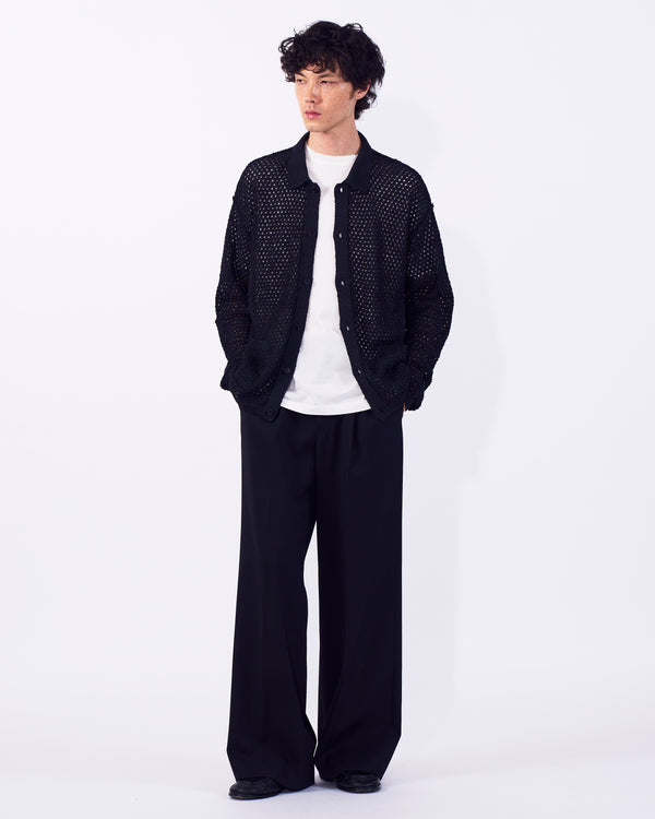 Cotton Mesh Knit Shirt Cardigan