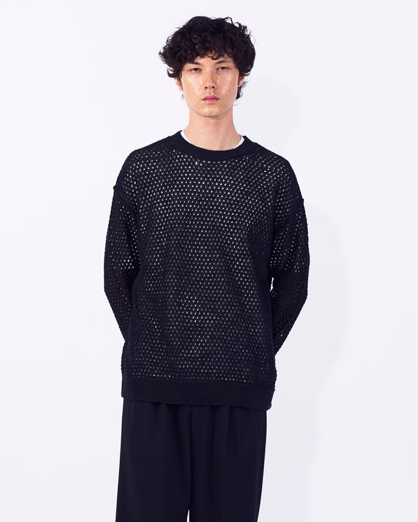 Cotton Mesh Knit Crewneck Sweater