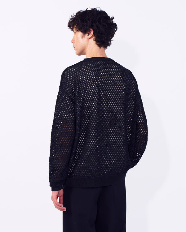 Cotton Mesh Knit Crewneck Sweater