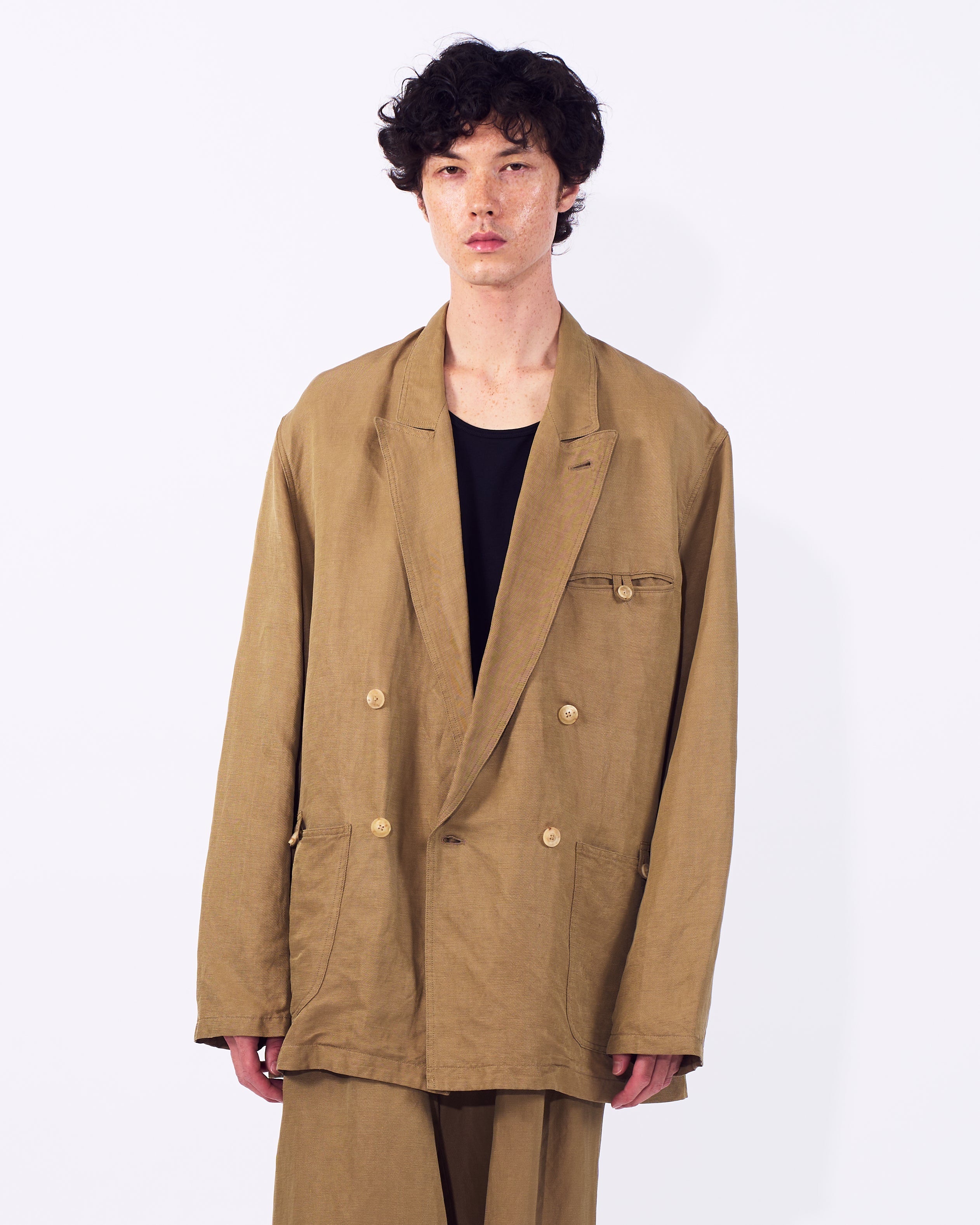 YOKE 26SS リネンシルクカルゼ　セットアップ Linen Silk Kersey Double Breasted Blezer | YOKE Official Website