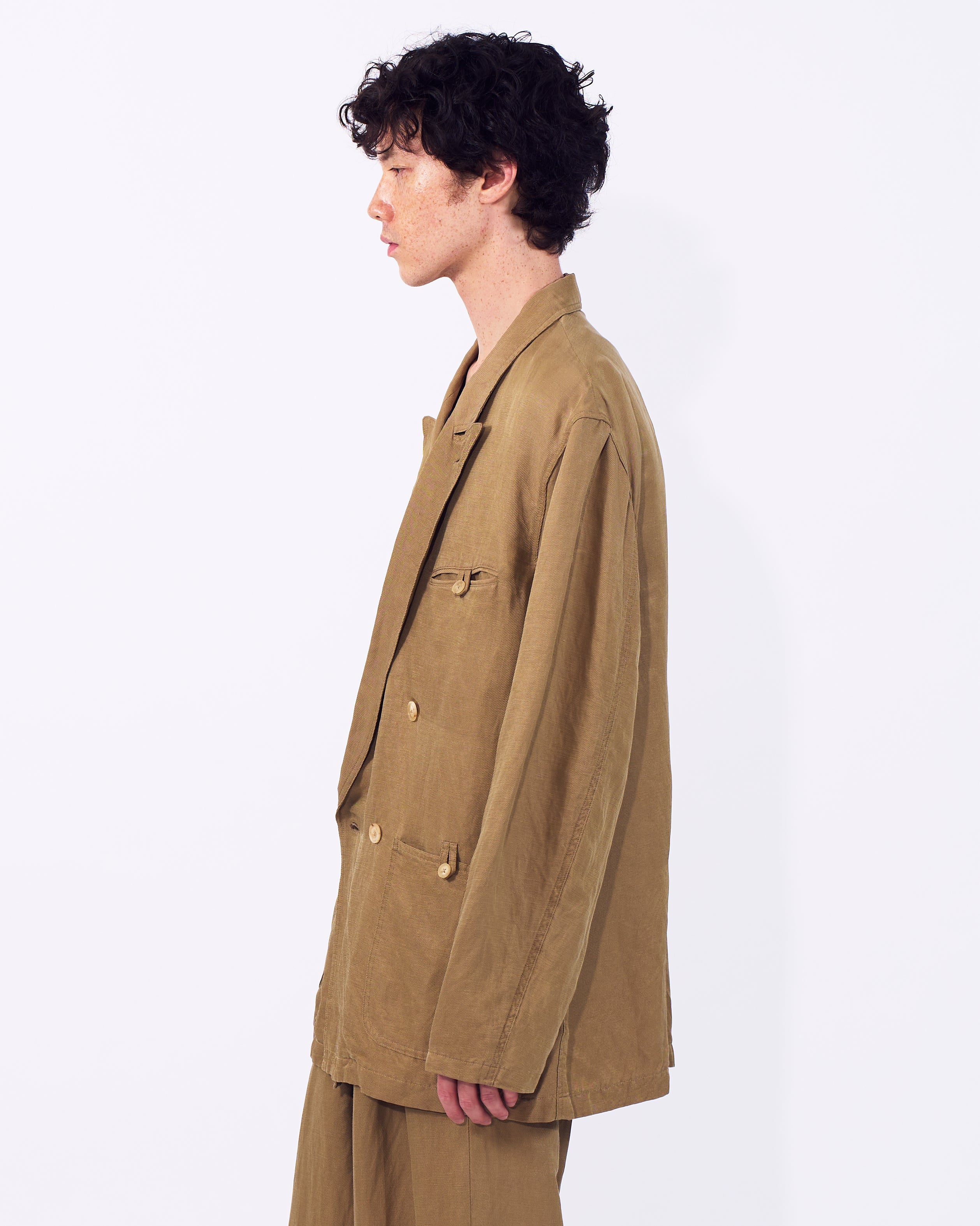 Linen Silk Kersey Double Breasted Blezer | YOKE Official Website