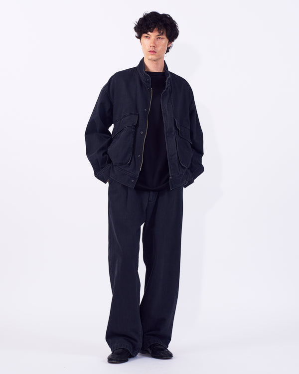 Suface Dyed Denim 1pleated Wide Tapered Trousers