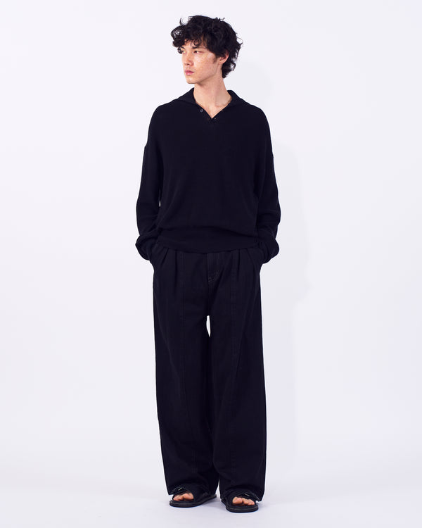 Denim 3pleated Wide-leg Trousers