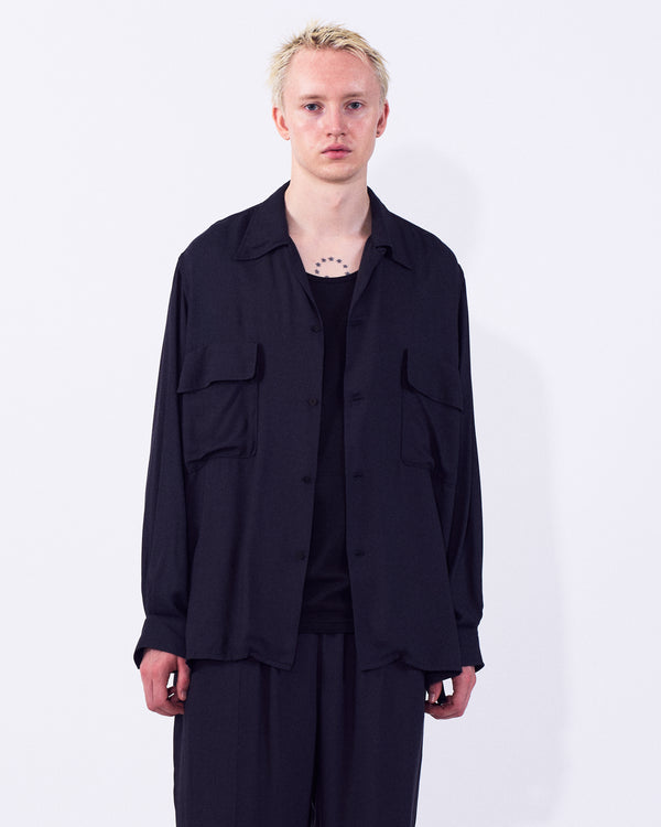 Modal Twill Double Pocket Open Collar Shirt