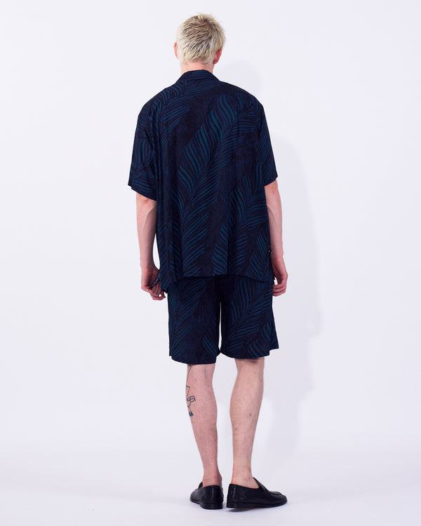 Leaf Pattern Printed Rayon Open Collar Shirt