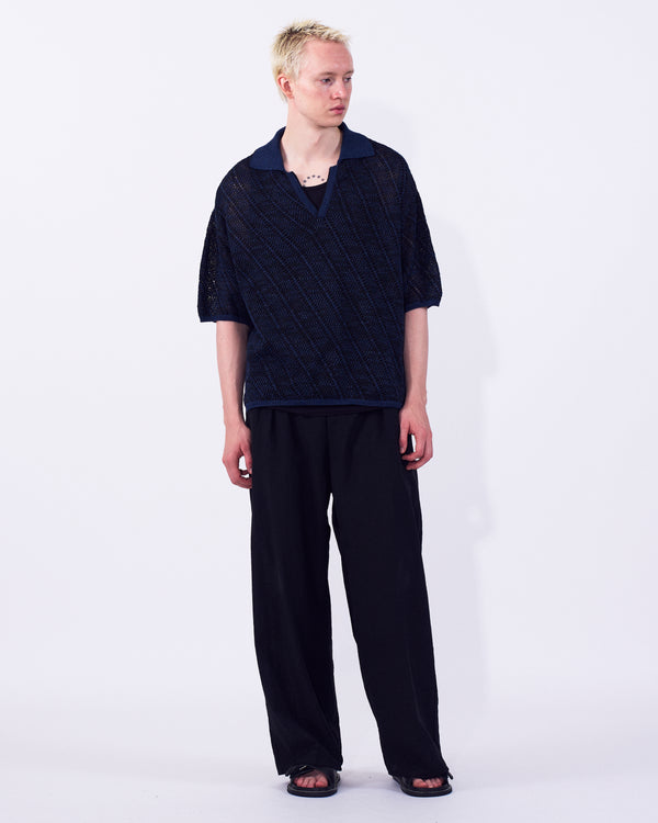 Cotton Diagonal Knit Skipper Shirt