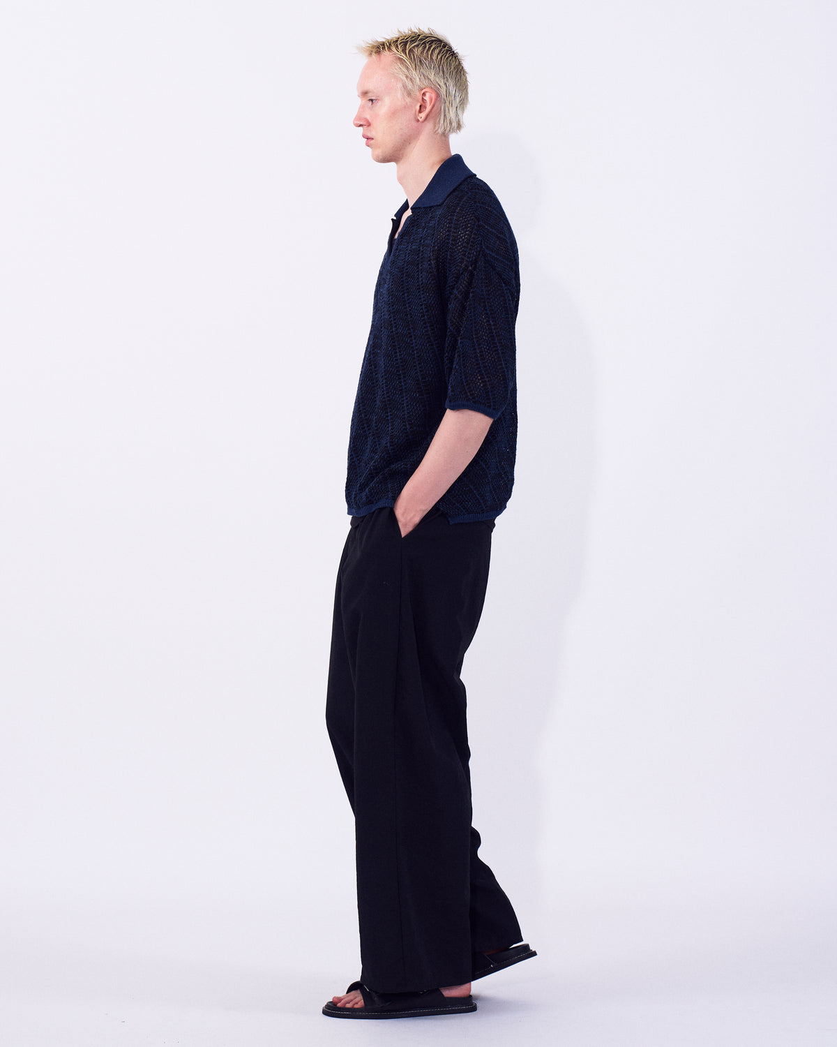 Cotton Diagonal Knit Skipper Shirt