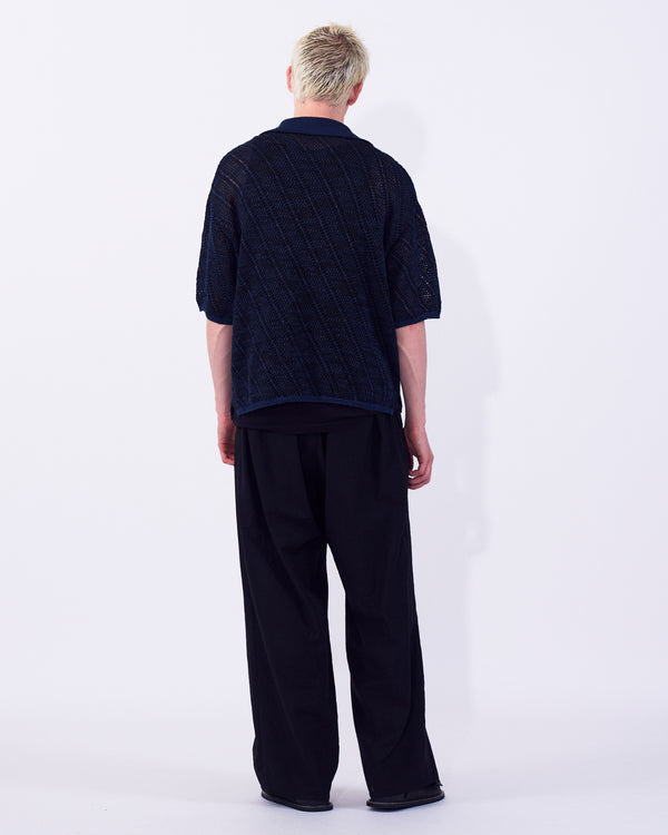 Cotton Diagonal Knit Skipper Shirt