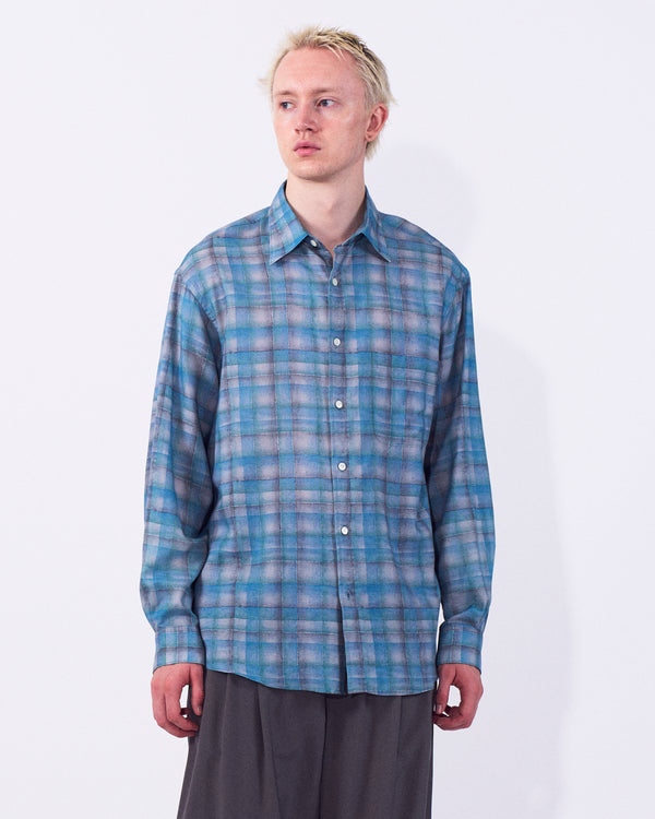 Printed Plaid Cotton Silk Twill Shirt