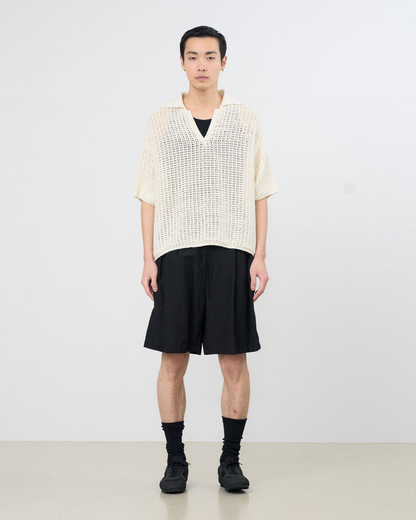 Wool Linen Weather Cloth 3pleated Shorts