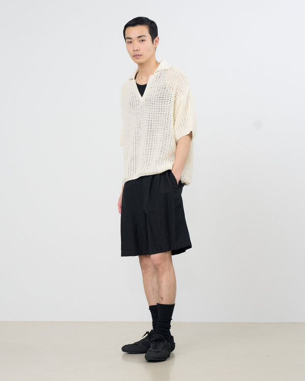 Cotton Mesh Knit Skipper Polo Shirt