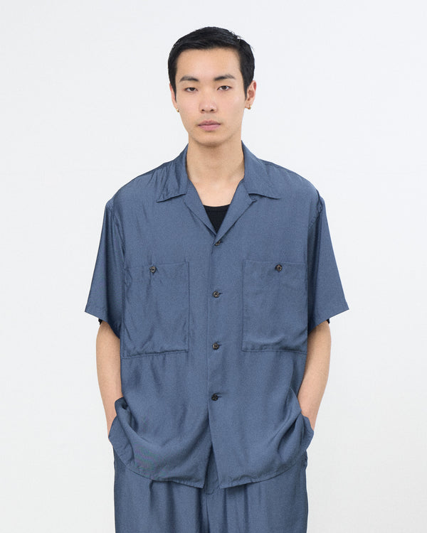 Cupro Polyester Washable Twill Open Collar Shirt