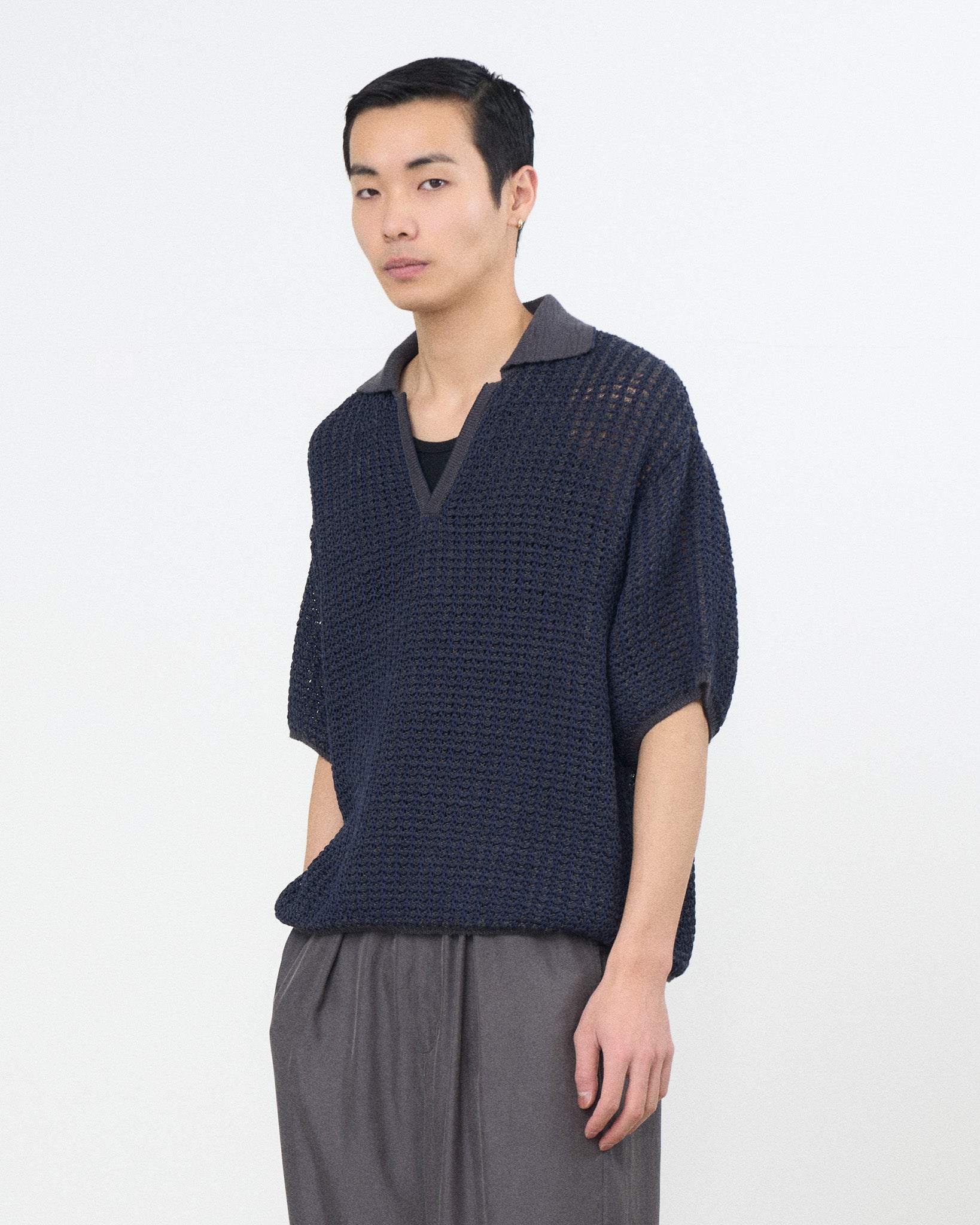 Cotton Mesh Knit Skipper Polo Shirt | YOKE Official Website