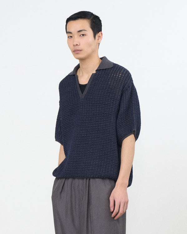 Cotton Mesh Knit Skipper Polo Shirt