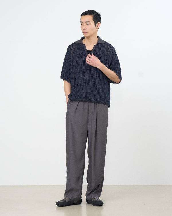 Cotton Mesh Knit Skipper Polo Shirt