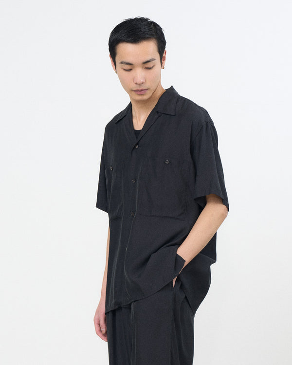 Cupro Polyester Washable Twill Open Collar Shirt