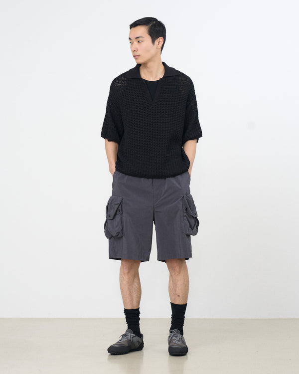 Cotton Mesh Knit Skipper Polo Shirt