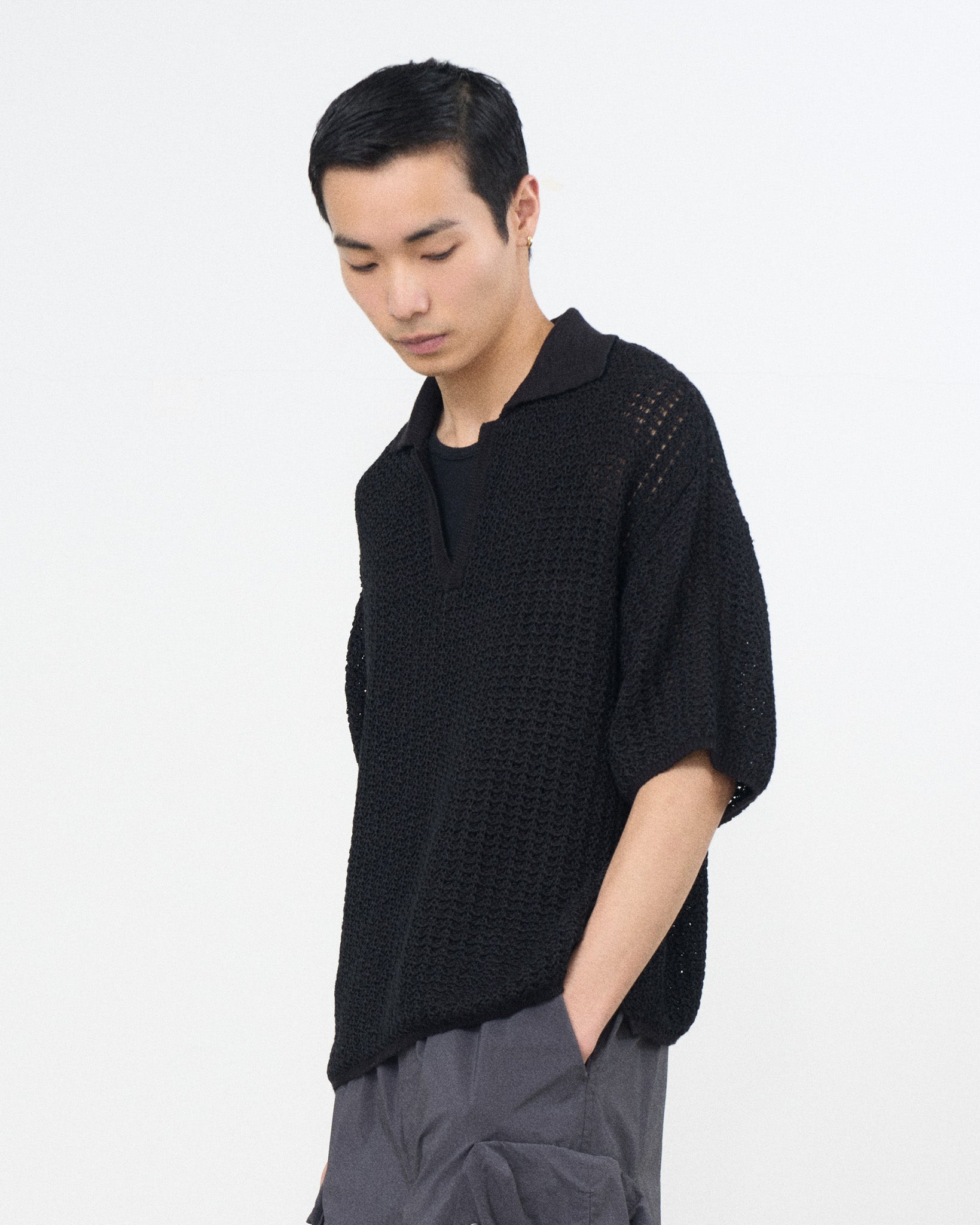 Cotton Mesh Knit Skipper Polo Shirt | YOKE Official Website