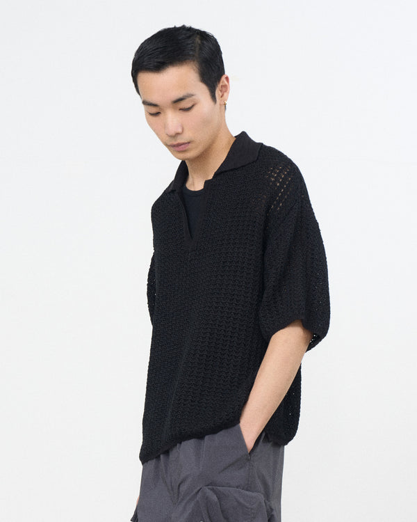 Cotton Mesh Knit Skipper Polo Shirt