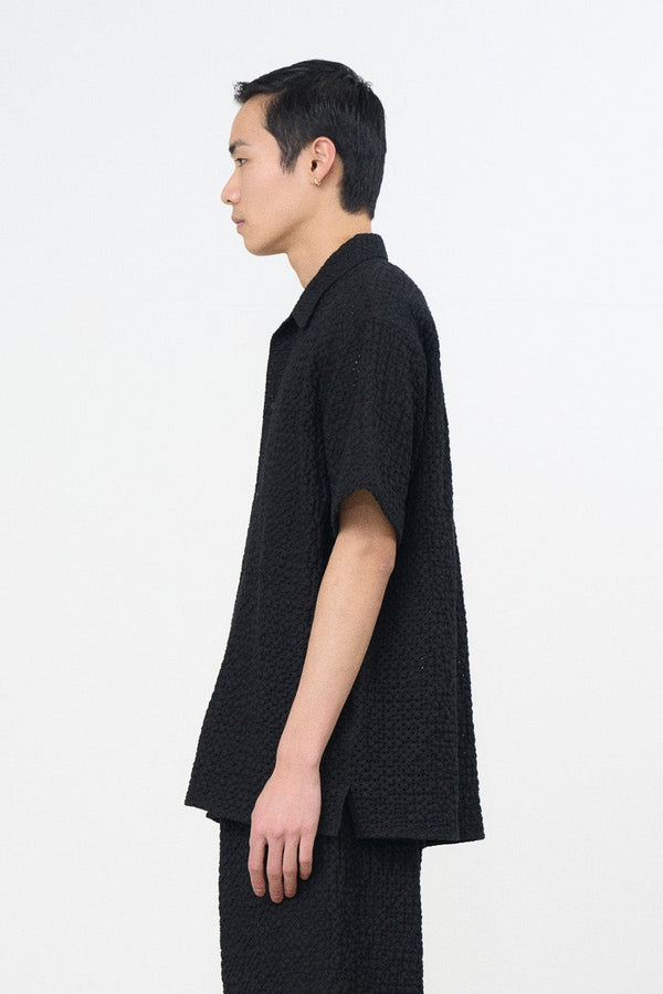 Embroidery Lyocell Ramie Lawn Open Collar Shirt