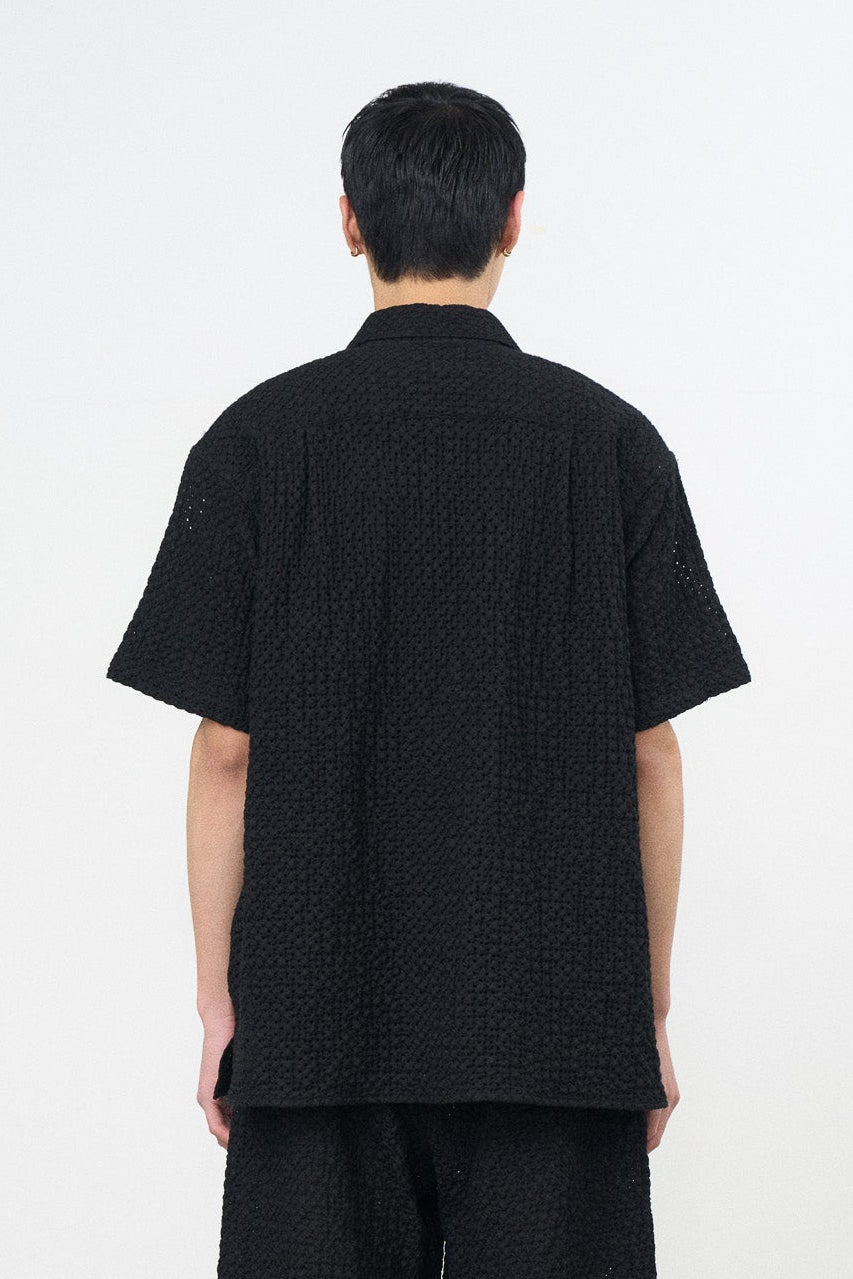 Embroidery Lyocell Ramie Lawn Open Collar Shirt | YOKE Official